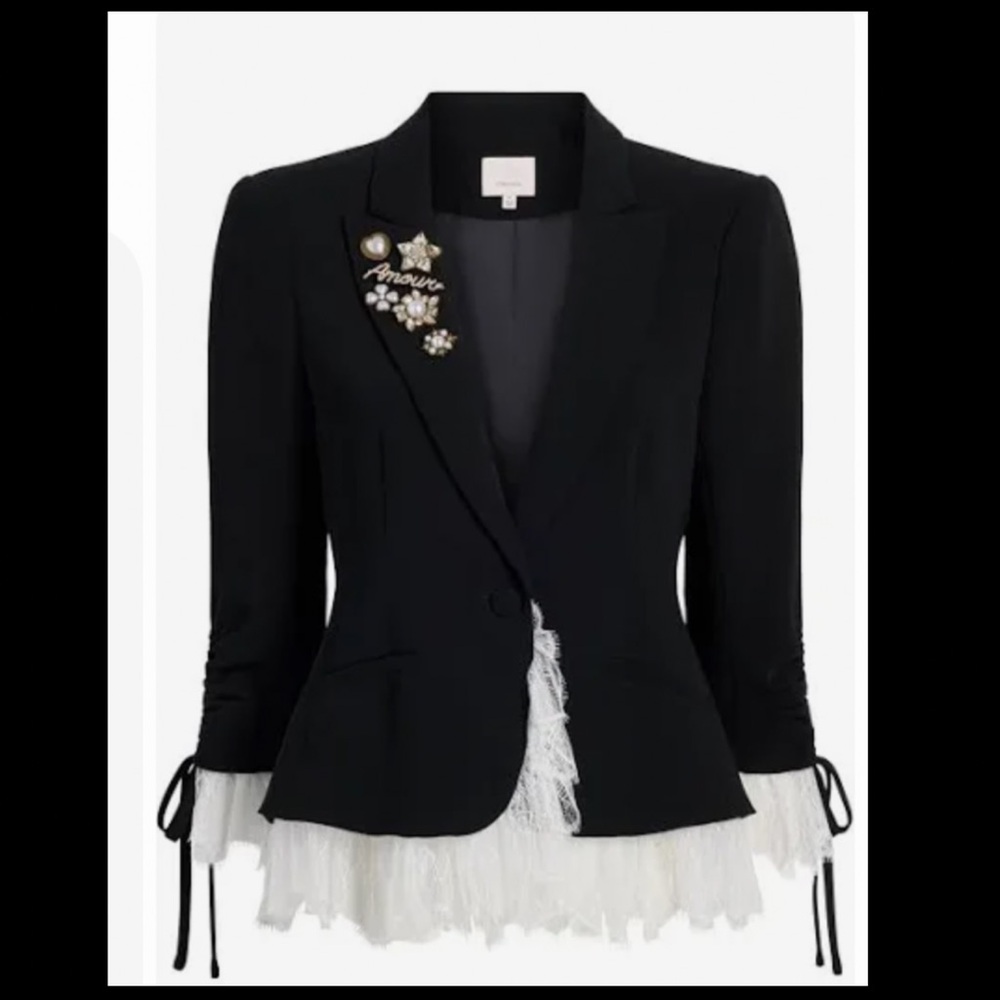 Cinq à Sept Black Blazer with White Lace Details